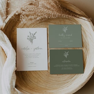 Sage Green Wedding Invitation Suite DIY Sage Invitation Template Sage Minimalist Suite Sage Botanicals | Bloom