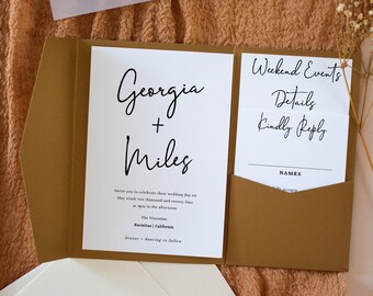 Minimalist Script Pocket Wedding Invitation Set Minimal Wedding Suite Pocketfold Wedding Invite Suite | Georgia