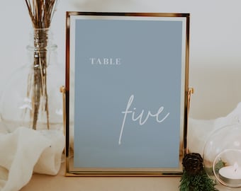 Dusty Blue Wedding Table Numbers Template Wedding Sign Blue Table Numbers Minimalist Printable | Lia in Dusty Blue