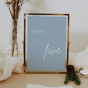 Dusty Blue Wedding Table Numbers Template Wedding Sign Blue Table Numbers Minimalist Printable | Lia in Dusty Blue