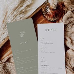 Sage Green Wedding Menu Boho Wedding Menu Sage Wedding Menu Set Template Simple  // DIGITAL DOWNLOAD | Desierto in Sage