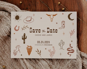 Western Save The Date Template Wild West Boho Southwestern Wedding Ranch Wedding South Texas Wedding Save The Date | Cassie
