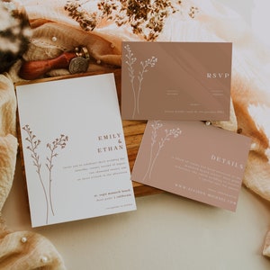 Beige Wedding Invitation Suite Template Floral Minimalist Wedding Invitation Download Beige Nuetral Invitation Stationery | Lia