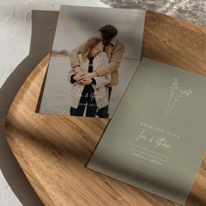 Save The Date Template Download Sage Green Save The Date Card Boho Save The Date Botanicals Simple | Lia in Sage