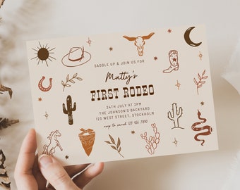 My First Rodeo Birthday Invitation Template Western Cowboy Birthday Invitation Ranch Birthday Invitation Printable Southwestern | Cassie