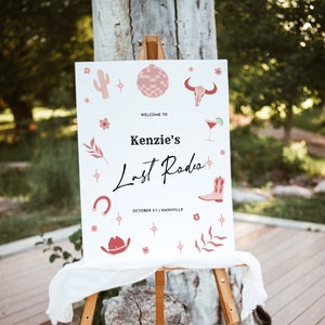 Last Rodeo Bachelorette Sign Template Pink Cowgirl Bachelorette Welcome Sign Boho Desert Bachelorette | Disco Cowgirl