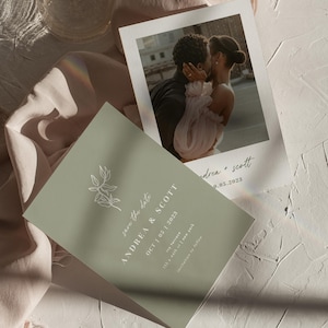 Save The Date Template Download Sage Green Save The Date Card Boho Save The Date Botanicals Simple | Sage Desierto
