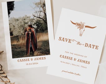 Modern Western Save The Date Template, Southwestern Ranch Wedding Save Our Date | Moab