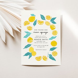 She Found Her Main Squeeze Bridal Shower Invitation Template Bridal Shower Invitation Lemon Template Lemons DIY Bridal Shower Invite