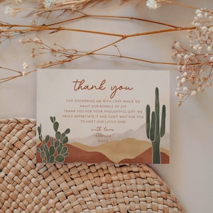 Desert Thank You Card Template Cactus Baby Shower Thankyou Card Desert Baby Shower Instant Download | Ava