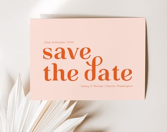 Retro Save The Date Template Do It Yourself 70s Wedding Save The Date Card Printable Editable | Ashley