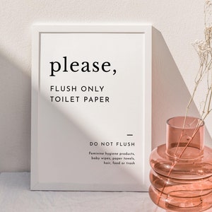 Airbnb Bathroom Sign, Flush Only Toilet Paper, Septic System, Do Not Flush Sign, Vacation Rental Printable Sign, Airbnb Toilet Sign