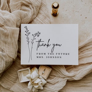 Bridal Shower Thank You Card Template Printable Modern Minimalist Florals | Indy