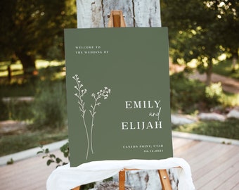 Wedding Welcome Sign Olive Green Template Sage Green Wedding Sign Template Download Emerald Green Wedding Sign | Lia in Sage