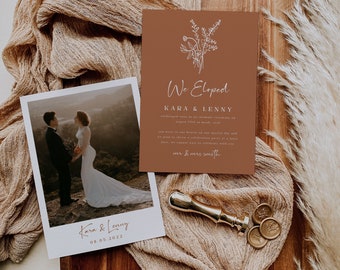 Elopement Announcement Card Rust Boho We Eloped Card Desert Elopement Burnt Orange We Got Married Tied The Knot // DIGITAL DOWNLOAD | Mia