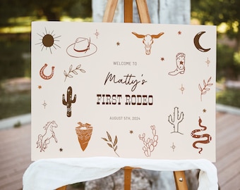 My First Rodeo 1st Birthday Welcome Sign, Southwestern Birthday Welcome Sign, Printable Western First Birthday Sign | Cassie