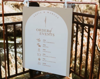 Arched Order of Events Sign Template, Wedding Order of Events Sign, Arch Wedding Timeline Sign Boho  | Sofia