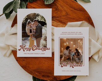 Boho Christmas Card Photo Template Arch Christmas Card Retro Christmas Card Cute Holiday Card Merry Christmas Template Editable