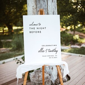 Rehearsal Dinner Welcome Sign Template The Night Before Modern Wedding Rehearsal Welcome Sign Minimalist  | Ellie