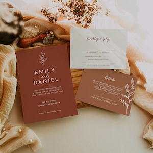 Terracotta Wedding Invitation Boho Rust Wedding Suite Leaves Simple Invite Suite // DIGITAL DOWNLOAD | Nala