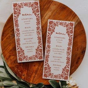 Terracotta Mexican Baby Shower Menu Template, Talavera Wedding Menu Card,  Toile Chinoiserie | BT1