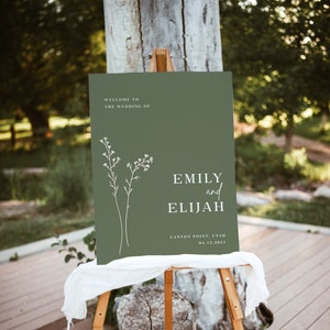 Wedding Welcome Sign Olive Green Template Sage Green Wedding Sign Template Download Emerald Green Wedding Sign | Lia in Sage