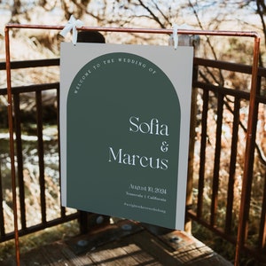 Forest Green Wedding Welcome Sign Template Arch Welcome Sign Printable Arched Welcome Sign Emerald Green | Sofia in Sage