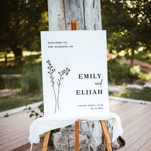 Wildflowers Welcome Sign Template, Minimalist Floral Wedding Welcome Sign Printable | Lia