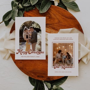 Boho Christmas Card Photo Template Arch Christmas Card Retro Christmas Card Cute Holiday Card Merry Christmas Template Editable