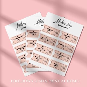 Mothers Day Coupons Printable Editable Mothers Day Gift Coupons Last Minute Present