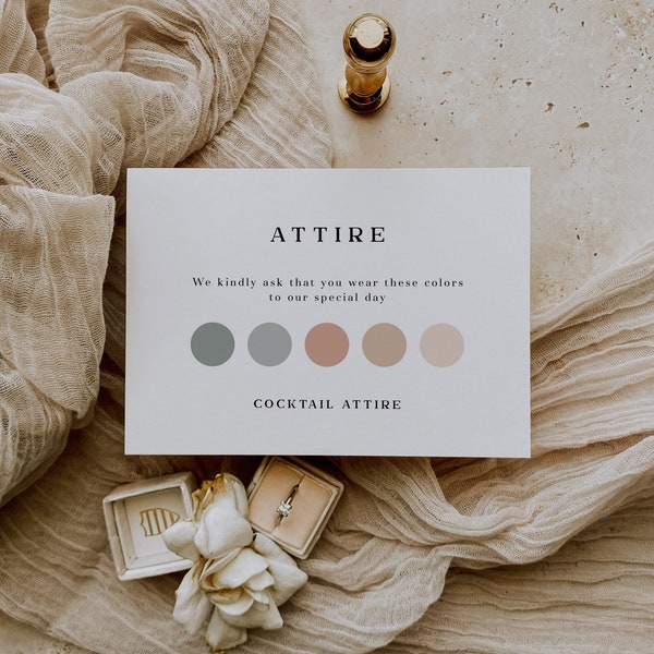 Dress Code Wedding Attire Card Template Wedding Color Palette Insert Card Wedding Mood Board for Guest Card | Lia