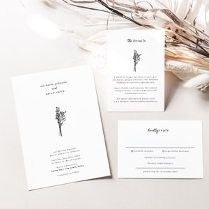 Wildflowers Wedding Invitation Suite Template Modern Minimalist Wild Flowers  Wedding Invitation DIY Download Flower Invite | Laurie