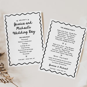Hand Drawn Wedding Program Template Scribble Wavy Edge Wedding Program Unique Hand Written Wedding | HD1