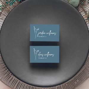 Dusty Blue Wedding Table Number Template Botanical Wedding Place Cards Template Wedding Name Cards | Lia in Dusty Blue