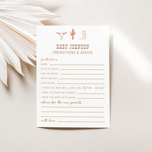 Cowgirl Baby Predictions and Advice Wild West Baby Shower Games Cow Girl Prediction and Advice Cards Baby Desert Baby Shower  | Cassie