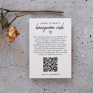 Honeymoon Fund Card Template Honeymoon Wish QR Code Card Honeymoon Wish Insert Minimalist Wedding Cash Card | Ellie