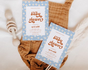 Daisy Baby Shower Invitation Groovy Baby Shower Invite Retro Baby Shower Instant Download Template 60s 70s Baby Shower | April