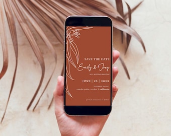 Digital Save The Date Template Download Electronic Minimalist Save The Date - Australian Native Flowers Eucalyptus // Evite Phone Invitation