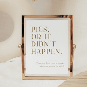 Modern Pics Or It Didn’t Happen Disposable Camera Gold Wedding Sign Template Capture The Love Printable Sign | Julia