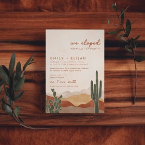 Elopement Party Invite Desert Elopement Anouncement Card Template Arizona Elopement Party Saguaro Cactus | AVA