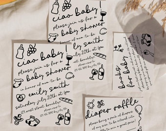 Italian Baby Shower Invitation, Whimsical Hand Drawn Lunch Dinner Party Invite Template, Ciao Baby | HD4