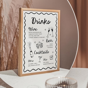 Hand Drawn Bar Sign Illustrated Squiggle Wedding Bar Sign Drinks Template Hand Drawn Fun Wedding Customizable Template | HD1