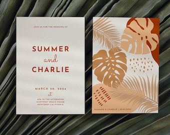 Beach Wedding Invitation Template Modern Tropical Invitation Beach Theme Wedding Invite | Summer in Nuetrals