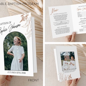 LDS Baptism Program Printable Neutral Baptism Program Editable LDS Baptism Program Template Floral Leaves Beige
