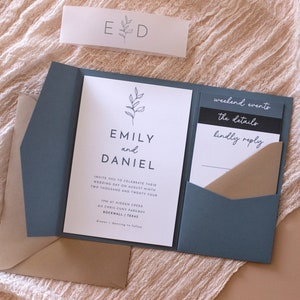 Dusty Blue Pocket Wedding Invitation Set Boho Sage Blue Wedding Suite Pocketfold Pocket Wedding Invitation Template | Nala
