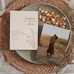 Wedding Invitation Template With Photo Botanical Wedding Invitation Beige Modern Invitation Template | Indy