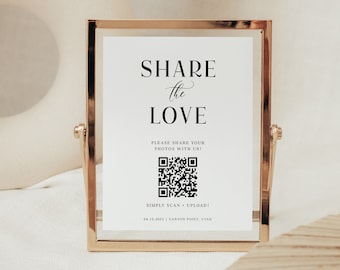 Modern Share The Love QR Code Sign Minimal Photo Wedding QR Code Sign Template Wedding QR Sign Download | Olivia