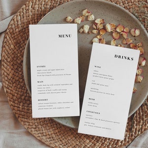 Minimalist Wedding Menu Template Modern Wedding Menu DIY Wedding Menu Set Template Simple | Lia