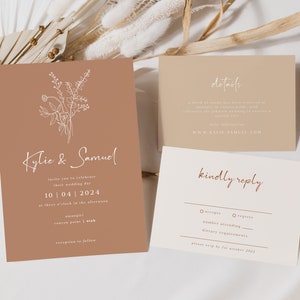 Beige Wedding Invitation Suite Template Floral Minimalist Wedding Invitation Download Beige Nuetral Invitation Stationery | Mia in beige