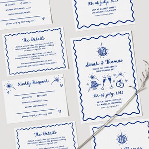 Hand Drawn Wedding Invitation Suite Squiggle Illustrated Wedding Invite Blue Hand Drawn Fun Wedding Invitation Template | HD1